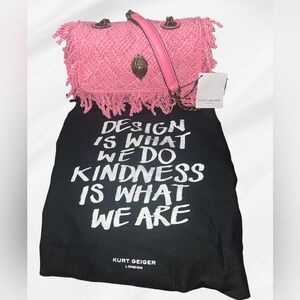 NWT! Kurt Geiger London Medium Crochet Kensington Crossbody Bag,  Open Pink